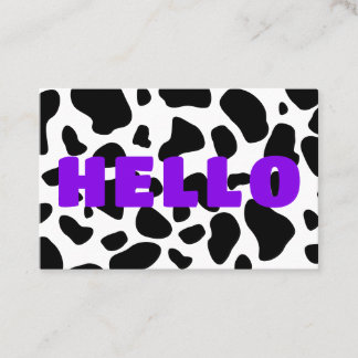 HELLO Cow Print Black White Purple Business Card