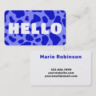HELLO Cow Print White royal blue Business Card