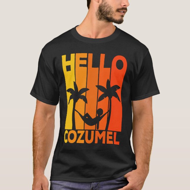 Hello Cozumel Island Vacation Sunset T-Shirt (Front)