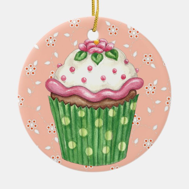 Hello Cupcake ! Ceramic Ornament (Front)