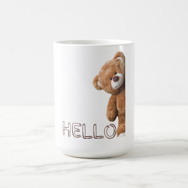Hello Cute Brown Teddy Bear           Coffee Mug (Center)