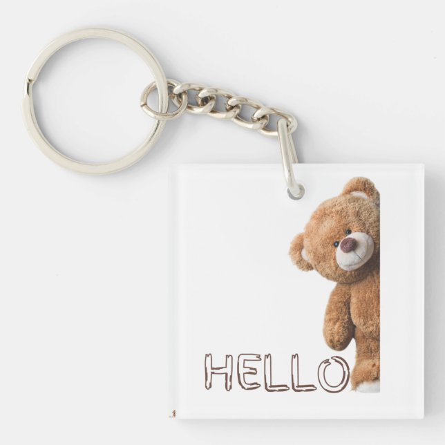 Hello Cute Brown Teddy Bear         Key Ring (Front)