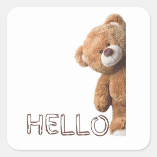Hello Cute Brown Teddy Bear Square Sticker