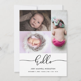 Hello Cute Casual Script Birth Announcement