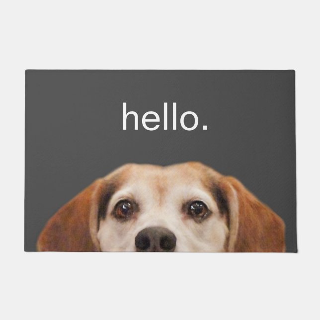 Hello Cute Funny Beagle Dog Face Grey Doormat (Front)