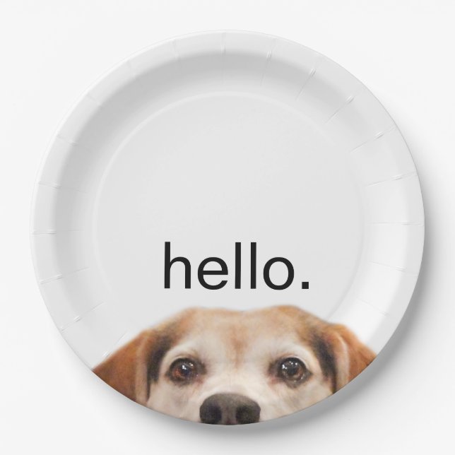 Hello Cute Funny Beagle Dog Modern Trendy Paper Plate (Front)