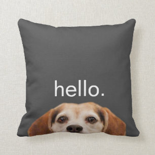 Hello Cute Funny Smiling Beagle Dog Modern Gray Cushion