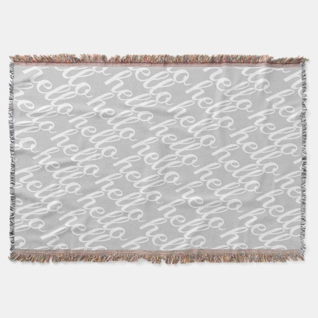 Hello Cute Grey and White Hello Gifts Throw Blanket (Front)