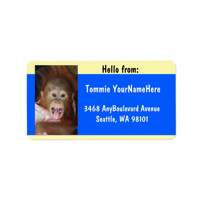 Hello Cute Orangutan Tongue Monkey Business Label (Front)