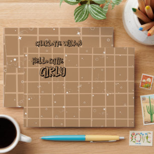 Hello Cutie Girly Cute Brown Gingham Baby Shower Envelope