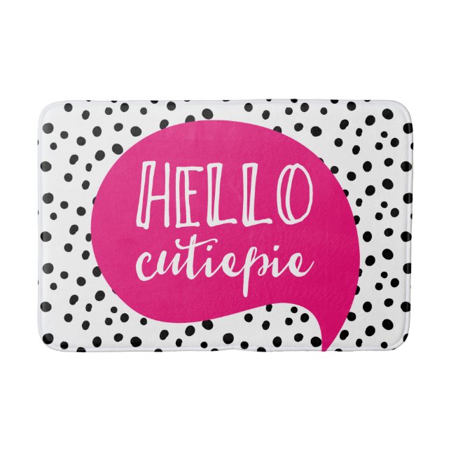 Hello cutie-pie spotty pink bath mat (Front)