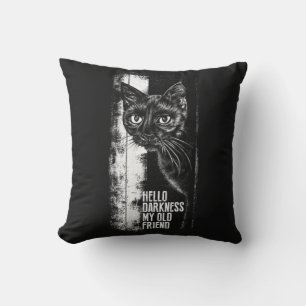 Hello Darkness My Old Friend Black Cat Sketch Cushion