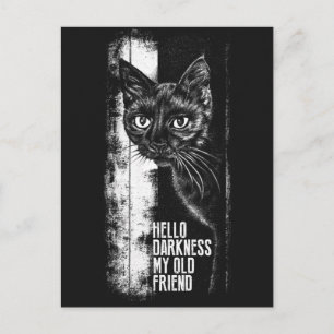 Hello Darkness My Old Friend Black Cat Sketch Postcard
