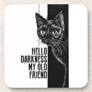 Hello Darkness My Old Friend Black Cat Sketch V2 Coaster