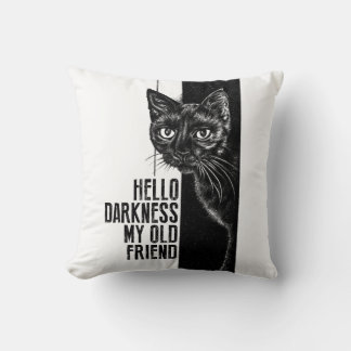 Hello Darkness My Old Friend Black Cat Sketch V2 Cushion