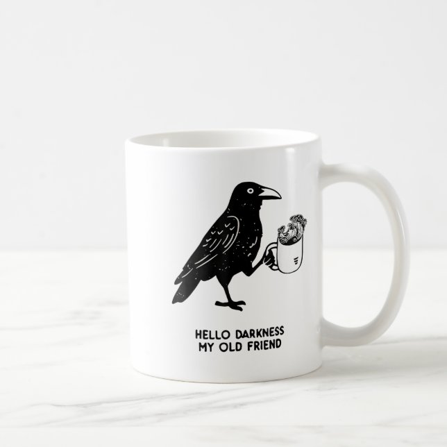 Hello Darkness My Old Friend Meme Crow Drinking Bl Coffee Mug (Right)