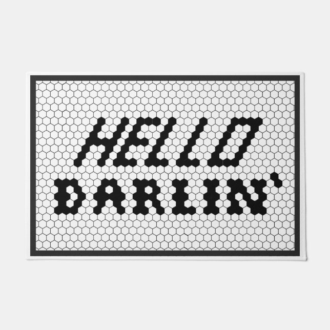 Hello Darlin' Black and White Farmhouse Tile Doormat (Front)