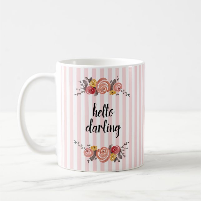 Hello Darling Stripe Flower Painting Coffee Mug (Left)
