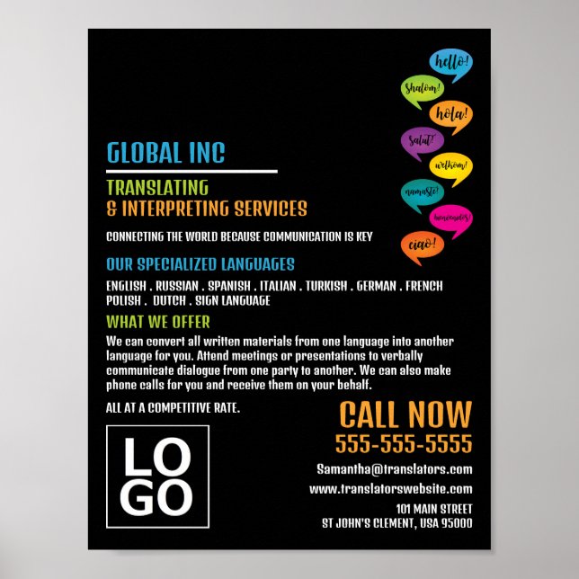 Hello Design, Translator & Interpreter Poster (Front)