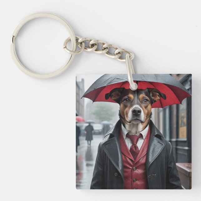 Hello Dog dressy dog rainy day keychain. Key Ring (Front)