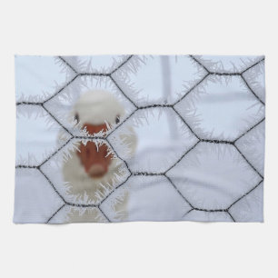 Hello! Duck behind frosted fence kitchen Tea Towel