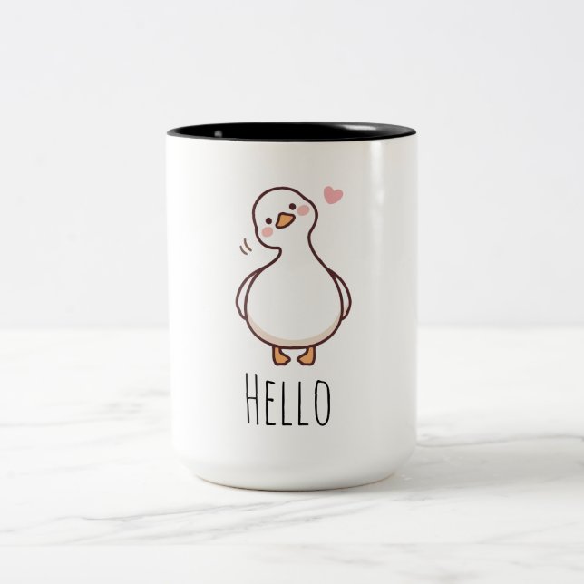 Hello Duck Mug | Cute Minimalist Duck Coffee Cup (Center)