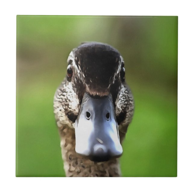 Hello Ducky Quirky Duck Portrait Ceramic Tile (Front)