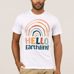 Hello Earthling fun rainbow retro colourful boho T-Shirt