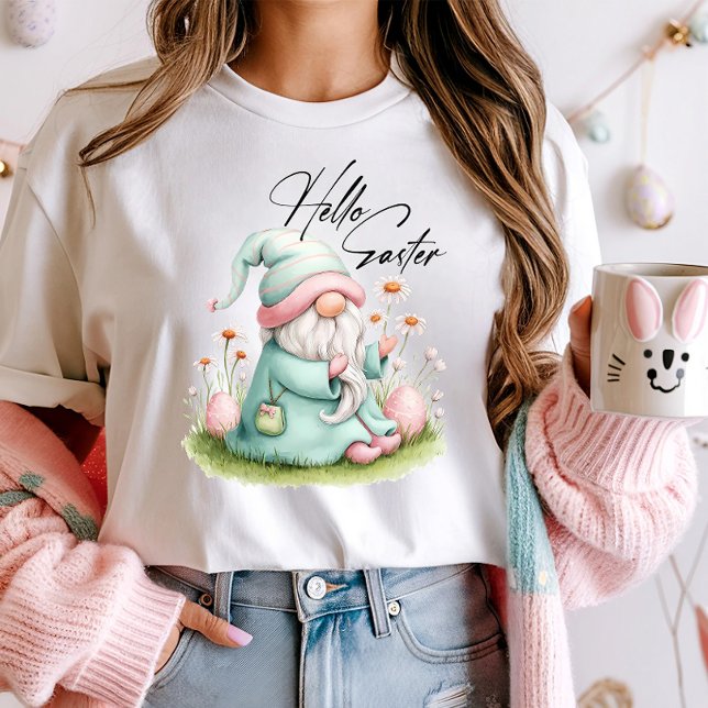 Hello Easter Gnome Tee, Cosy Wildflower Easter T-Shirt (Creator Uploaded)