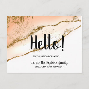 Hello,Editable We're New to the Neighbourhood gold Postcard