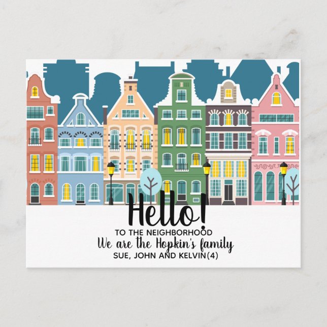 Hello,Editable We're New to the Neighbourhood Postcard (Front)