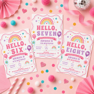 Hello Eight Rainbow Girl's 8th Birthday Invitation