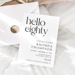 Hello Eighty Classic Simple 80th Birthday Invitation