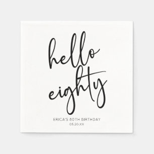 Hello Eighty Minimalist Simple 80th Birthday Party Napkin