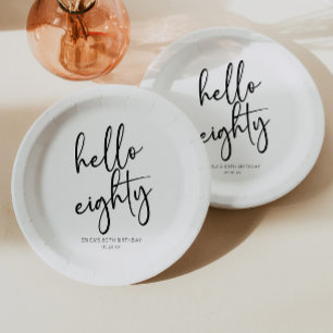 Hello Eighty Minimalist Simple 80th Birthday Party Paper Plate