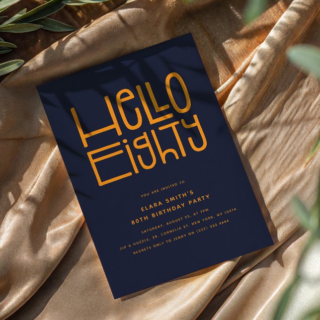 HELLO EIGHTY Modern 80th Birthday Invitation (Creator Uploaded)
