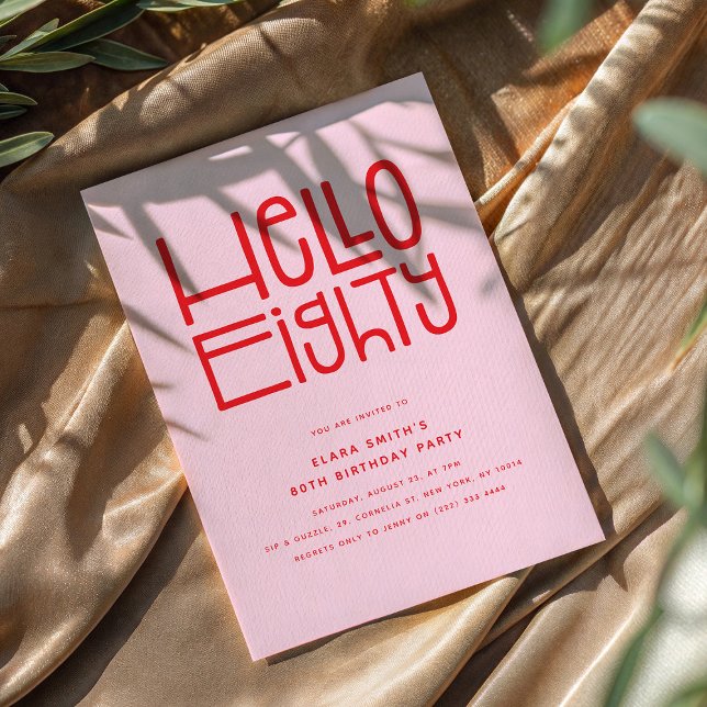 HELLO EIGHTY Modern 80th Birthday Invitation (Creator Uploaded)