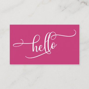 Hello Elaborate Script Typography Over Magenta Business Card