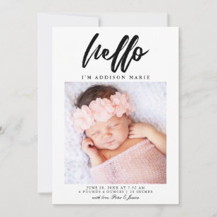 Hello Elegant Script Photo Birth Announcement