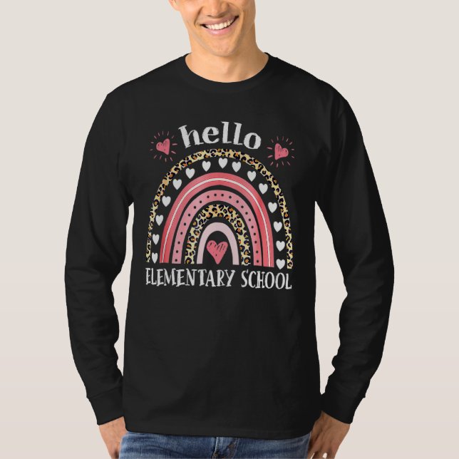Hello Elementary School Leopard Rainbow Teacher Ba T-Shirt (Front)
