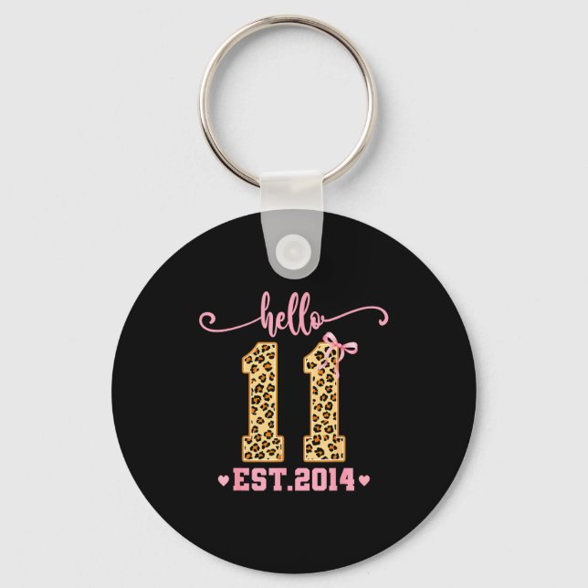 Hello Eleven Est 2014 11th Birthday Coquette Bow L Key Ring (Front)