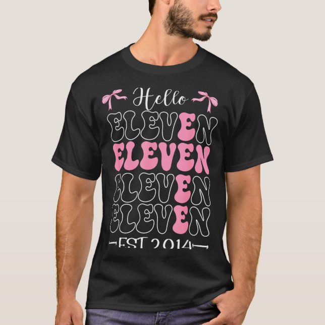 Hello Eleven Est 2014 11th Birthday Girl Coquette  T-Shirt (Front)