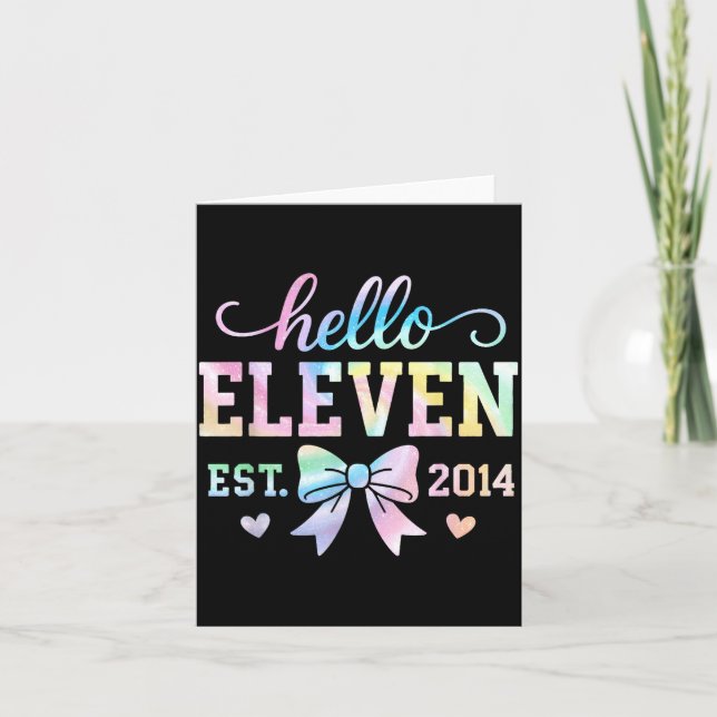 Hello Eleven Est 2014 Coquette Bow 11th Birthday G Card (Front)