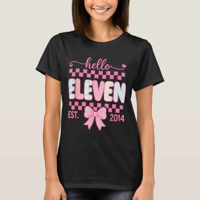 Hello Eleven Est 2014 Coquette Bow Happy 11th Birt T-Shirt (Front)