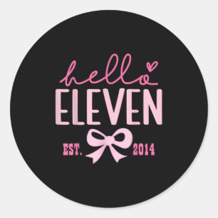 Hello Eleven Est 2014 Pink Coquette Bow 11th Birth Classic Round Sticker