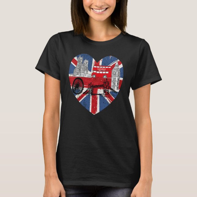 Hello England I Love London English Flag Heart Eng T-Shirt (Front)