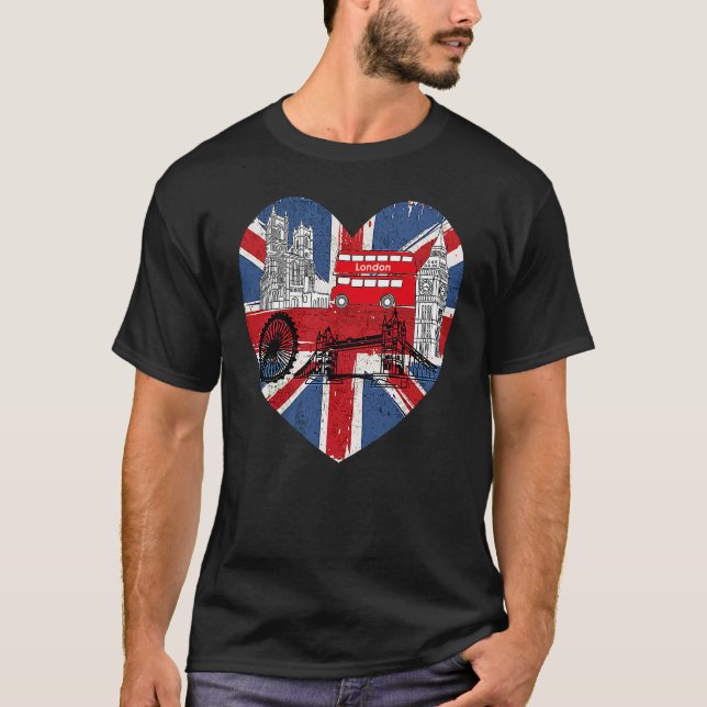 Hello England I Love London English Flag Heart Eng T-Shirt (Front)