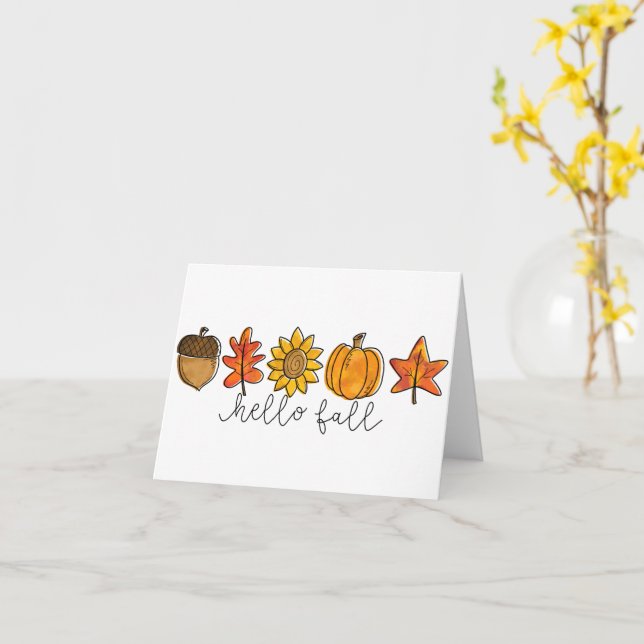 Hello Fall Acorn Sunflower Leaves & Pumpkin Card (Yellow Flower)