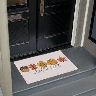 Hello Fall Acorn Sunflower Leaves & Pumpkin Doormat
