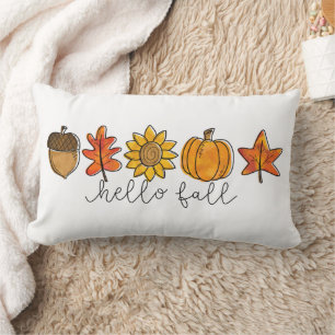 Hello Fall Acorn Sunflower Leaves & Pumpkin Lumbar Cushion